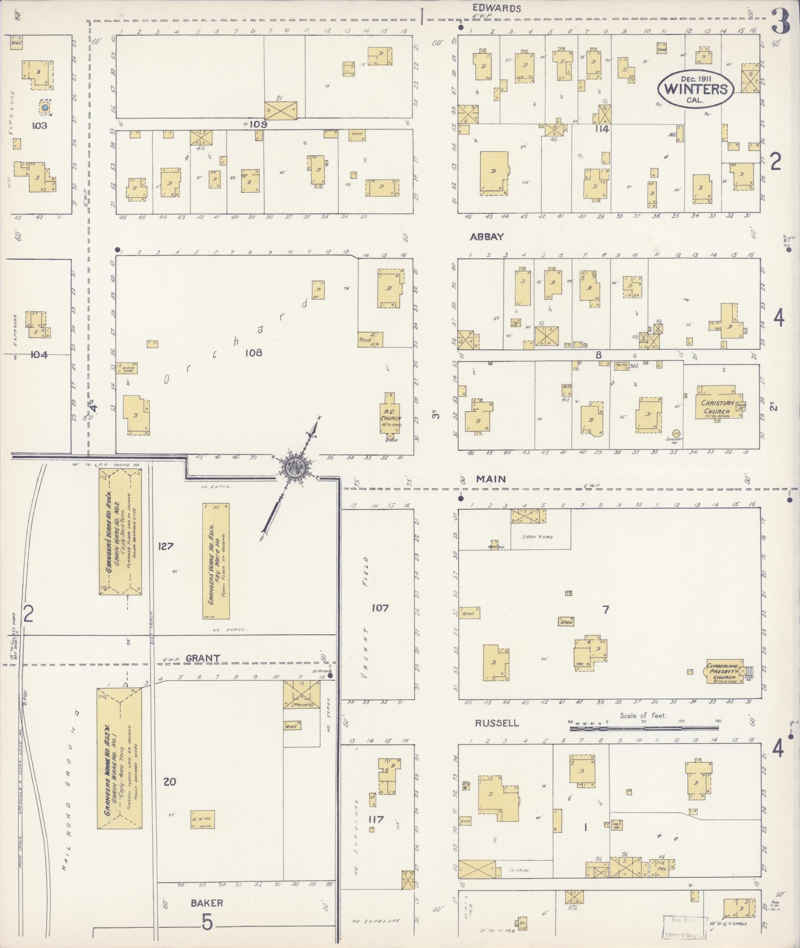 Sanborn Fire Insurance Map from Winters, Yolo County, California (1911), Sheet #0003 - Complete Map Set gallery image, historic Sanborn map, vintage wall art, California California