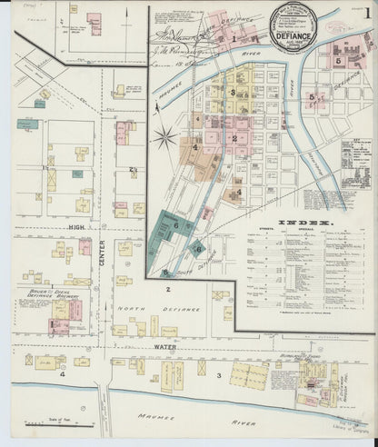 Sanborn Fire Insurance Map from Defiance, Defiance County, Ohio (1888), Sheet #0001 - Historic Sanborn Fire Insurance Map Print, vintage old map wall art, antique decor, genealogy gift, Ohio Ohio map