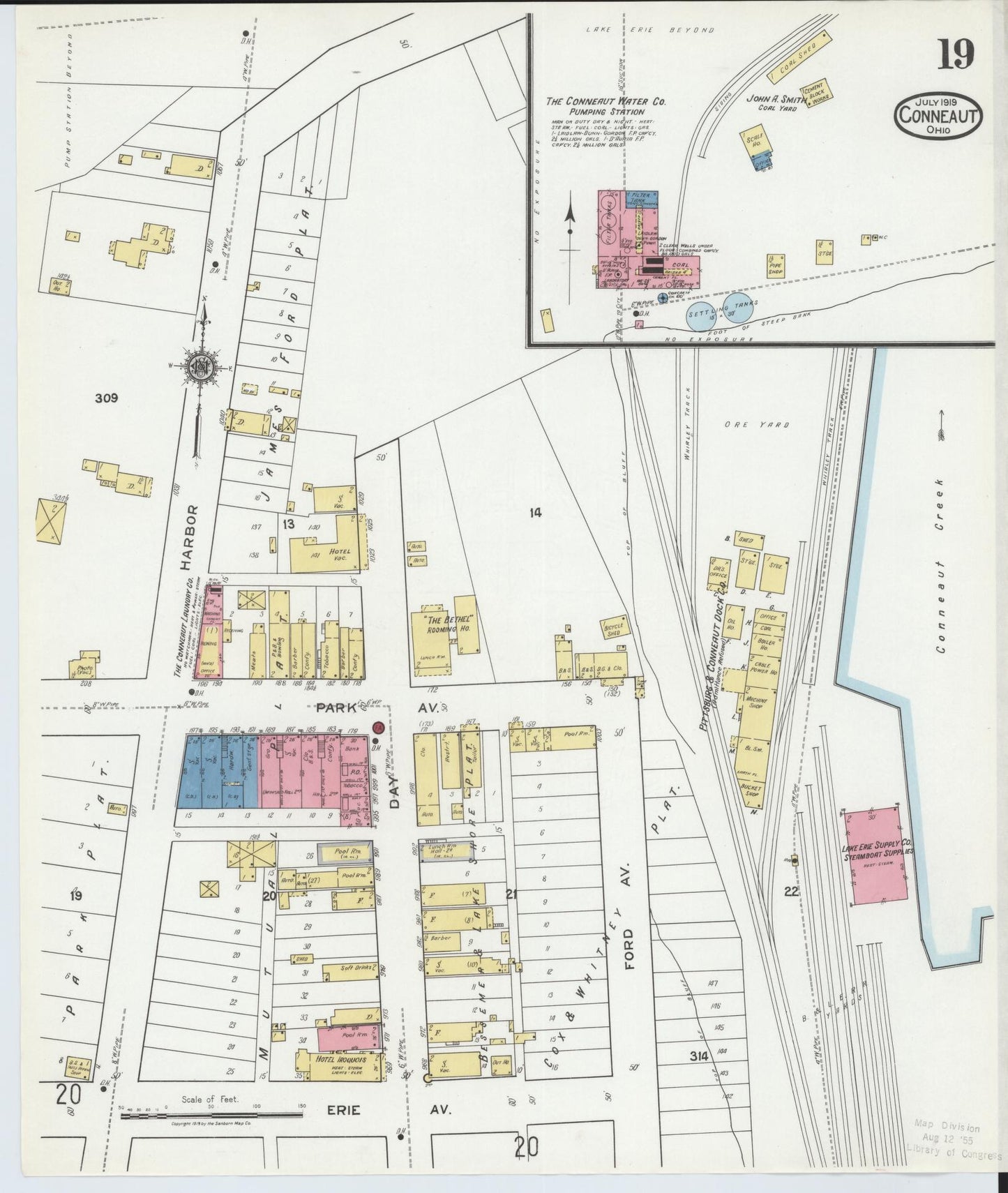 Sanborn Fire Insurance Map from Conneaut, Ashtabula County, Ohio (1919), Sheet #0019 - Historic Sanborn Fire Insurance Map Print, vintage old map wall art, antique decor, genealogy gift, Ohio Ohio map