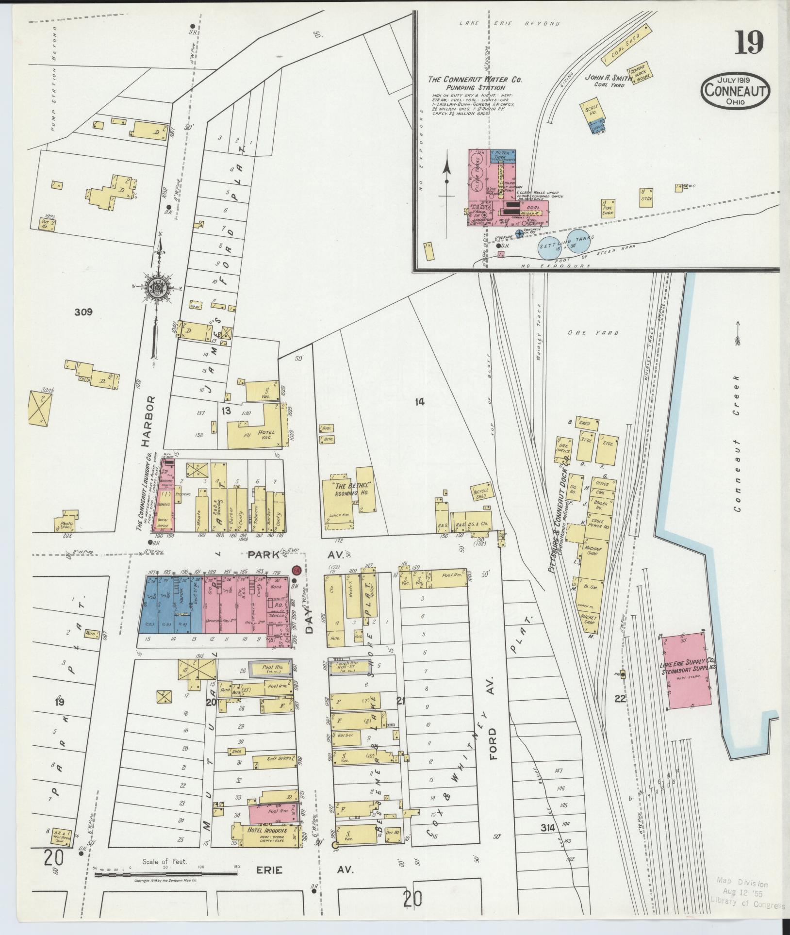 Sanborn Fire Insurance Map from Conneaut, Ashtabula County, Ohio (1919), Sheet #0019 - Historic Sanborn Fire Insurance Map Print, vintage old map wall art, antique decor, genealogy gift, Ohio Ohio map
