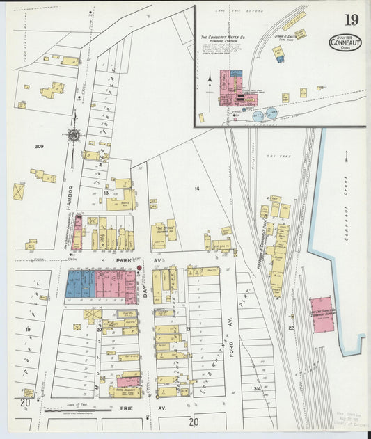 Sanborn Fire Insurance Map from Conneaut, Ashtabula County, Ohio (1919), Sheet #0019 - Historic Sanborn Fire Insurance Map Print, vintage old map wall art, antique decor, genealogy gift, Ohio Ohio map