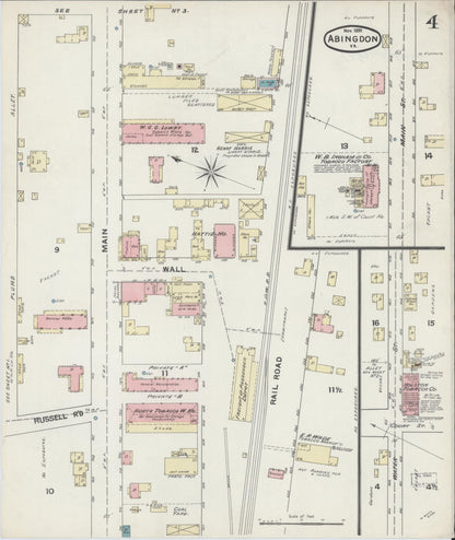 Sanborn Fire Insurance Map from Abingdon, Washington County, Virginia (1891), Sheet #0004 - Historic Sanborn Fire Insurance Map Print, vintage old map wall art, antique decor, genealogy gift, Virginia Virginia map