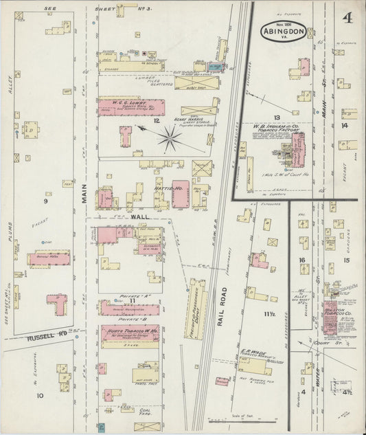 Sanborn Fire Insurance Map from Abingdon, Washington County, Virginia (1891), Sheet #0004 - Historic Sanborn Fire Insurance Map Print, vintage old map wall art, antique decor, genealogy gift, Virginia Virginia map