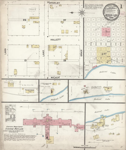 Sanborn Fire Insurance Map from Medical Lake, Spokane County, Washington (1894), Sheet #0001 - Complete Map Set gallery image, historic Sanborn map, vintage wall art, Washington Washington
