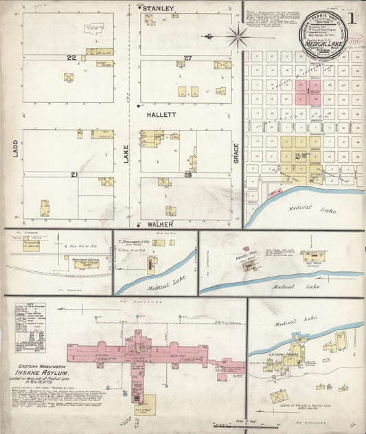 Sanborn Fire Insurance Map from Medical Lake, Spokane County, Washington (1894), Sheet #0001 - Complete Map Set gallery image, historic Sanborn map, vintage wall art, Washington Washington