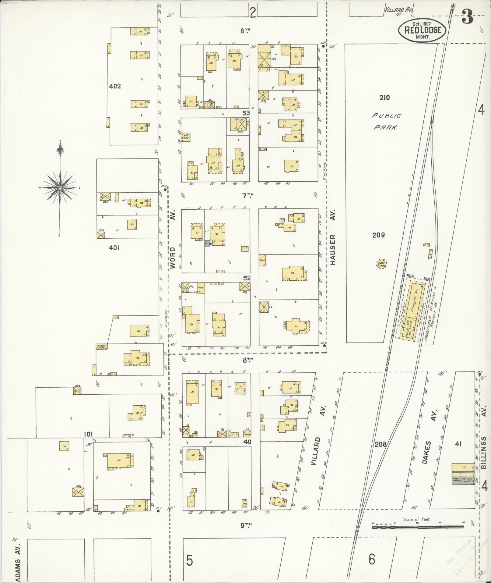 Sanborn Fire Insurance Map from Red Lodge, Carbon County, Montana (1907), Sheet #0003 - Complete Map Set gallery image, historic Sanborn map, vintage wall art, Montana Montana