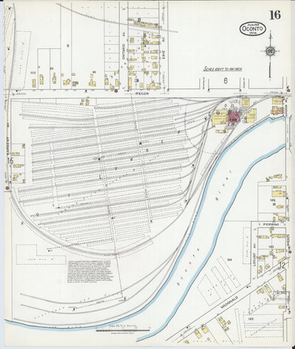 Sanborn Fire Insurance Map from Oconto, Oconto County, Wisconsin (1919), Sheet #0016 - Historic Sanborn Fire Insurance Map Print, vintage old map wall art, antique decor, genealogy gift, Wisconsin Wisconsin map
