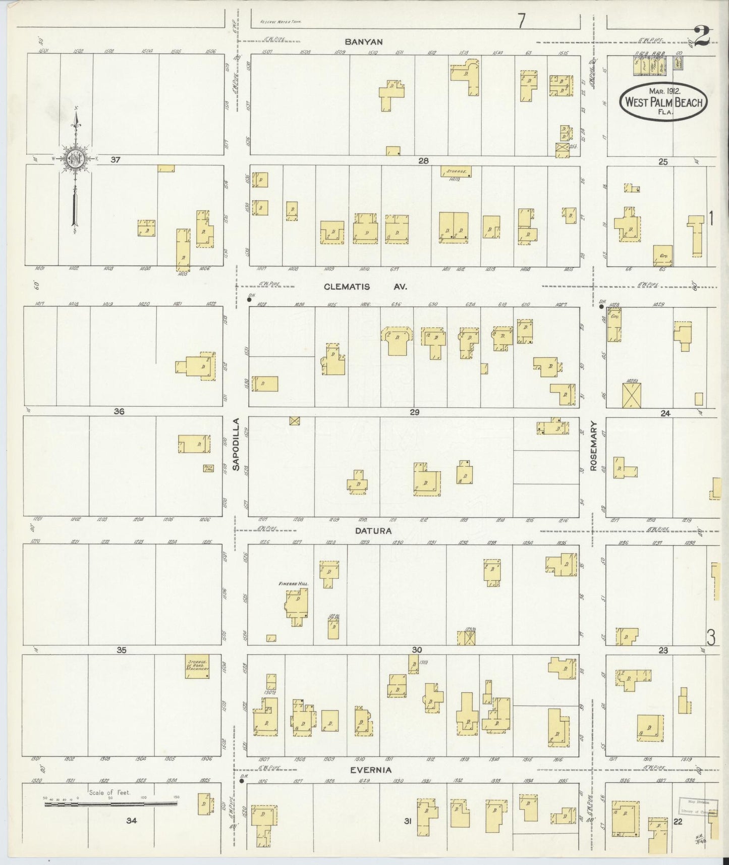 Sanborn Fire Insurance Map from West Palm Beach, Dade County, Florida (1912), Sheet #0002 - Complete Map Set gallery image, historic Sanborn map, vintage wall art, Florida Florida