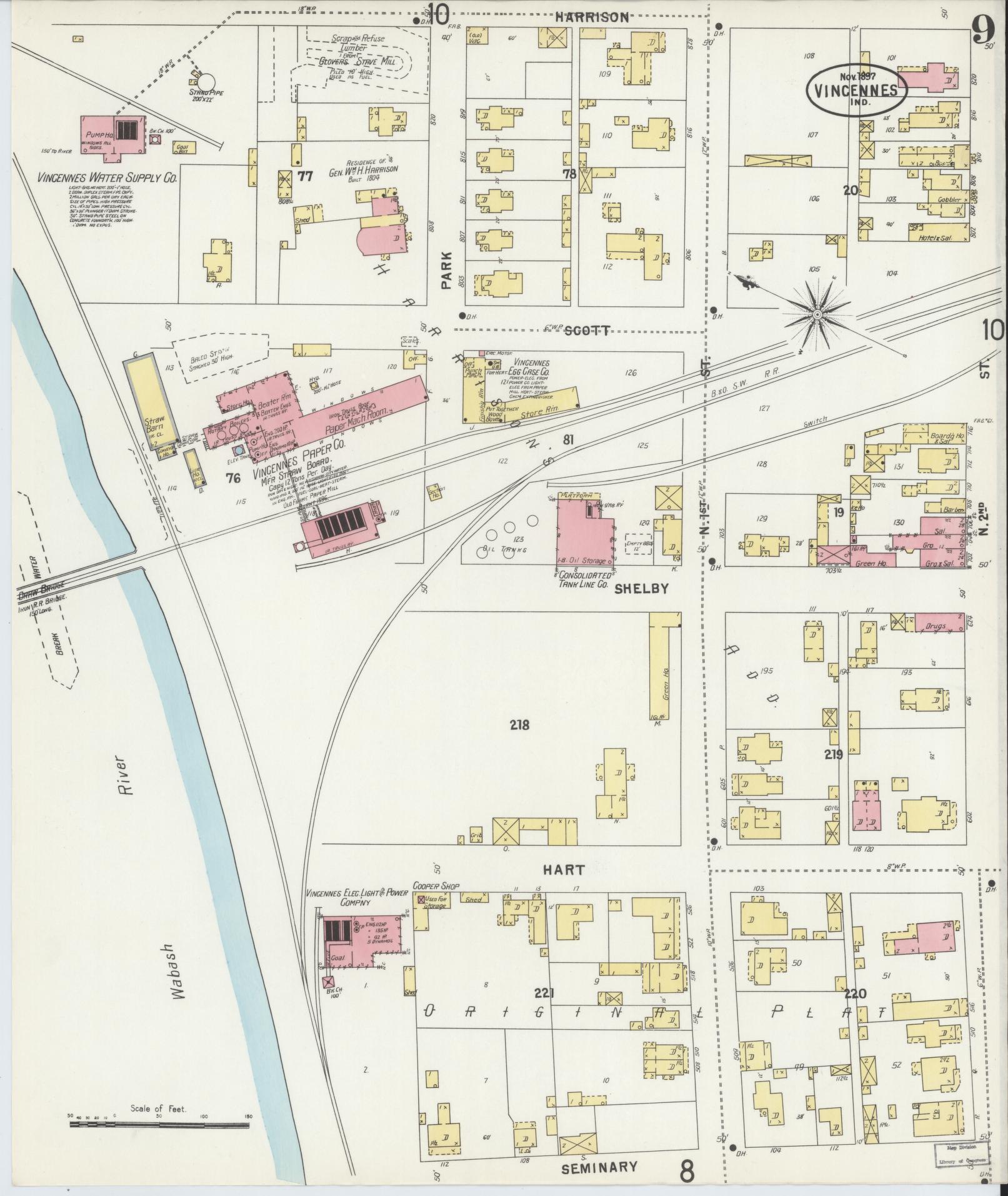 Sanborn Fire Insurance Map from Vincennes, Knox County, Indiana (1897), Sheet #0009 - Complete Map Set gallery image, historic Sanborn map, vintage wall art, Indiana Indiana
