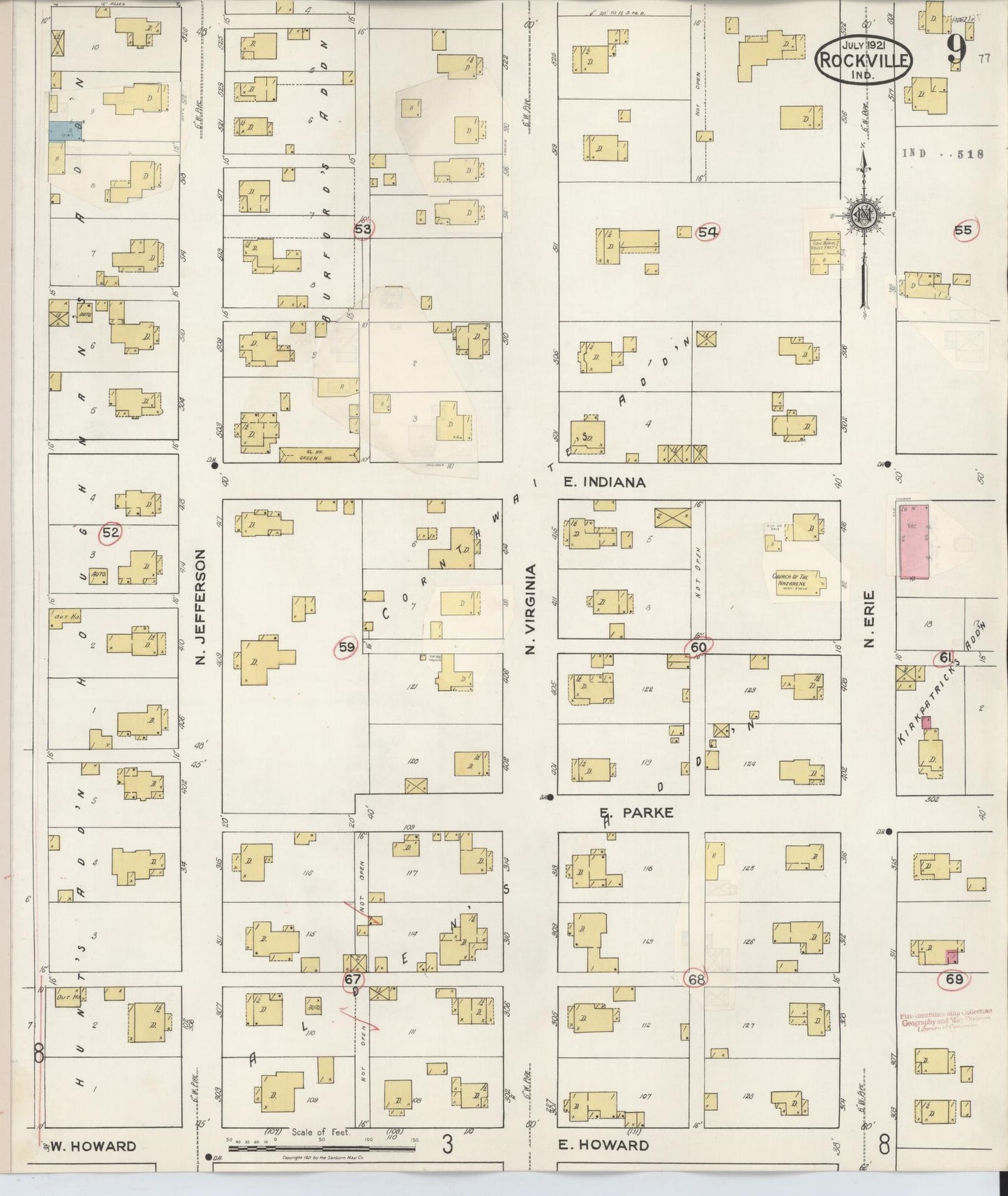 Sanborn Fire Insurance Map from Rockville, Parke County, Indiana (1932), Sheet #0009 - Historic Sanborn Fire Insurance Map Print, vintage old map wall art, antique decor, genealogy gift, Indiana Indiana map