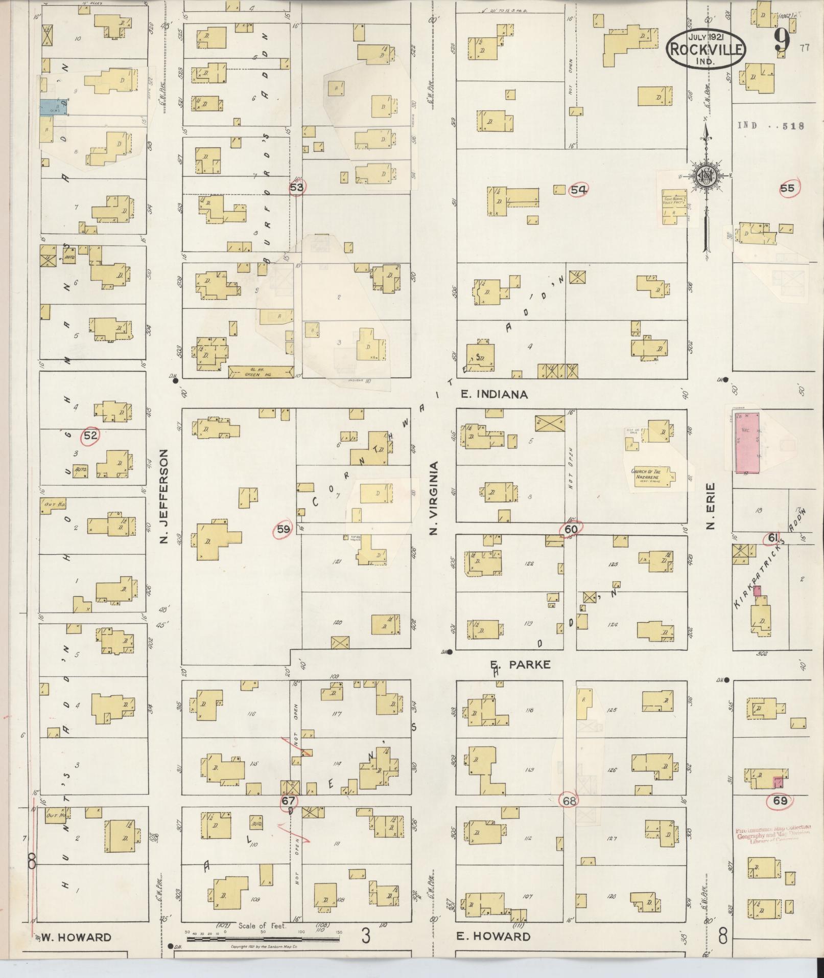 Sanborn Fire Insurance Map from Rockville, Parke County, Indiana (1932), Sheet #0009 - Historic Sanborn Fire Insurance Map Print, vintage old map wall art, antique decor, genealogy gift, Indiana Indiana map