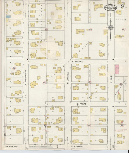 Sanborn Fire Insurance Map from Rockville, Parke County, Indiana (1932), Sheet #0009 - Historic Sanborn Fire Insurance Map Print, vintage old map wall art, antique decor, genealogy gift, Indiana Indiana map