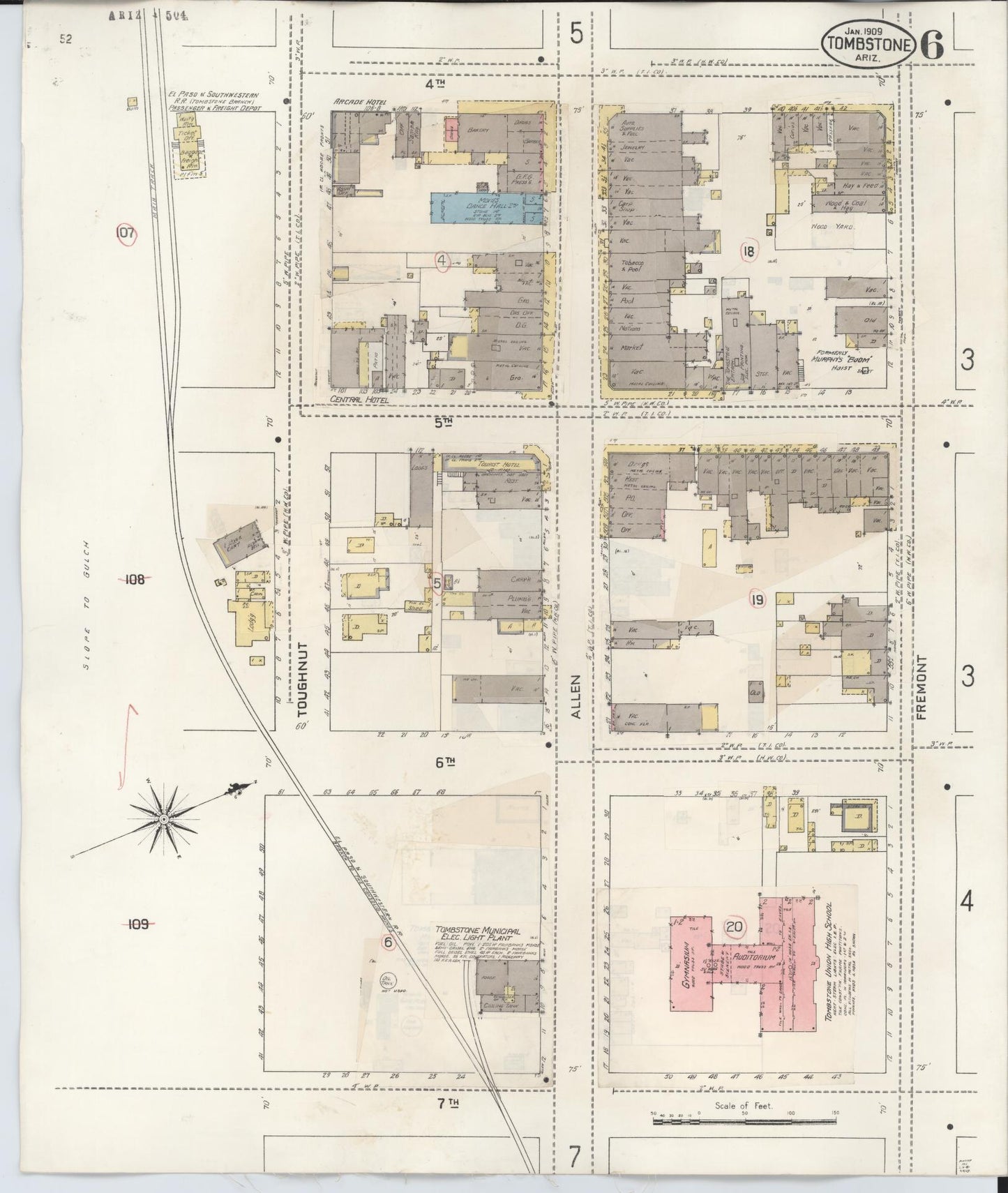 Sanborn Fire Insurance Map from Tombstone, Cochise County, Arizona (1931), Sheet #0006 - Complete Map Set gallery image, historic Sanborn map, vintage wall art, Arizona Arizona