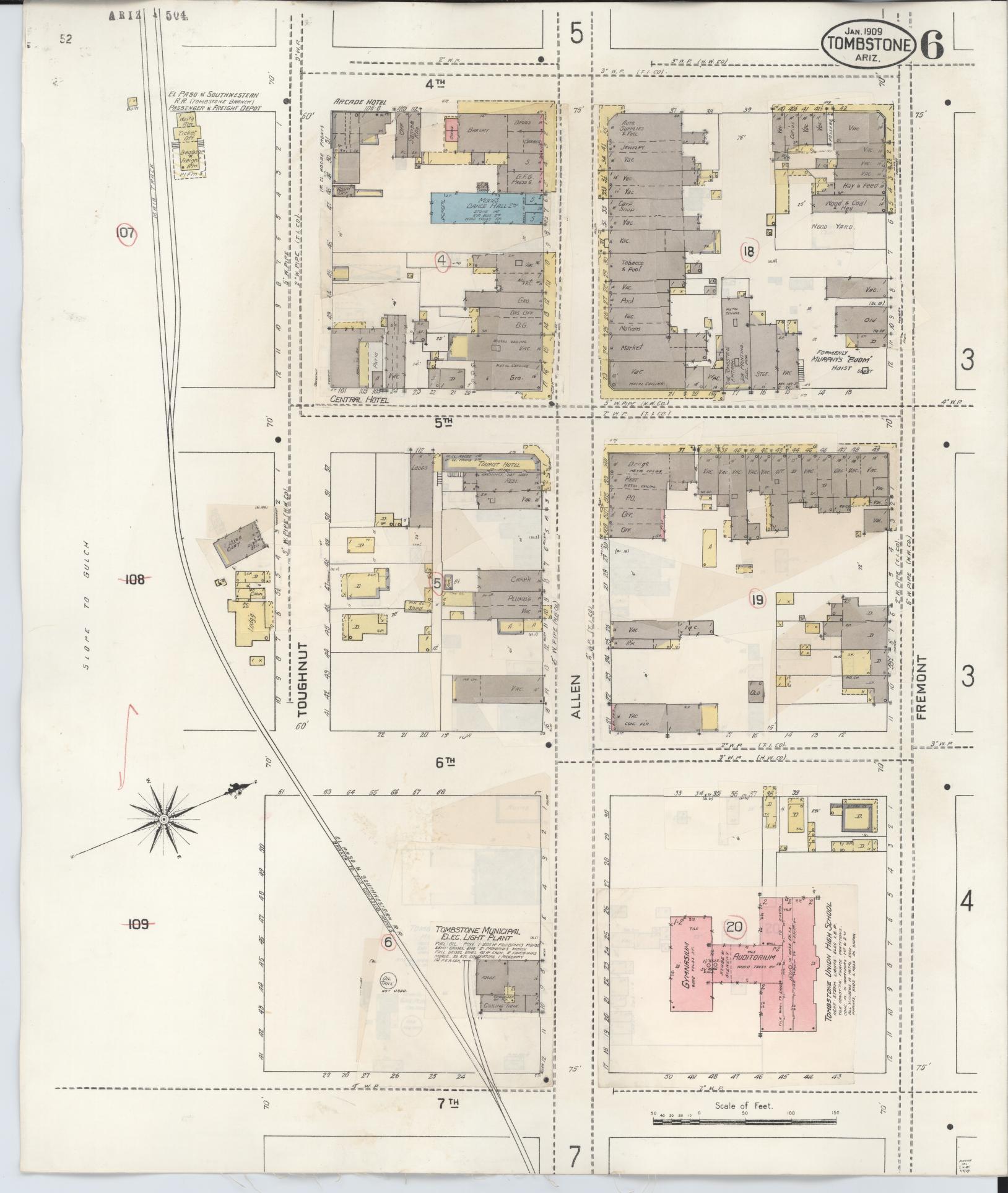 Sanborn Fire Insurance Map from Tombstone, Cochise County, Arizona (1931), Sheet #0006 - Complete Map Set gallery image, historic Sanborn map, vintage wall art, Arizona Arizona