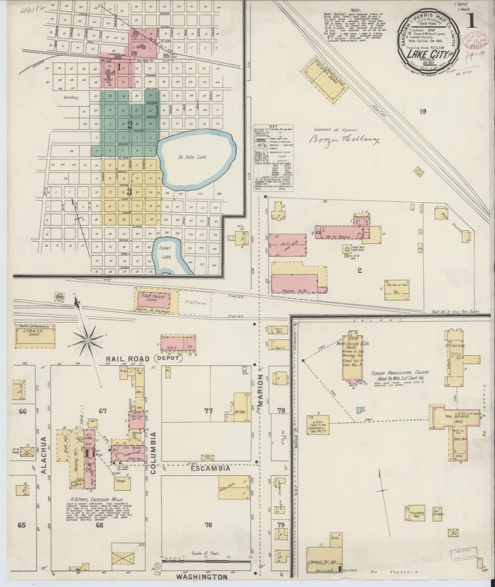 Sanborn Fire Insurance Map from Lake City, Columbia County, Florida (1895), Sheet #0001 - Complete Map Set gallery image, historic Sanborn map, vintage wall art, Florida Florida