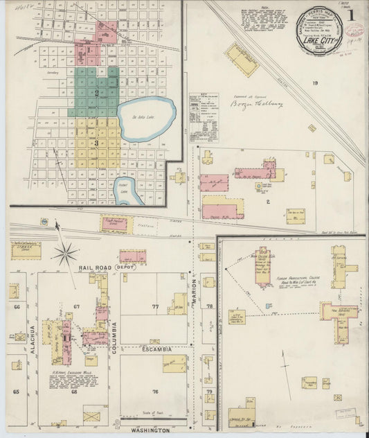 Sanborn Fire Insurance Map from Lake City, Columbia County, Florida (1895), Sheet #0001 - Complete Map Set gallery image, historic Sanborn map, vintage wall art, Florida Florida