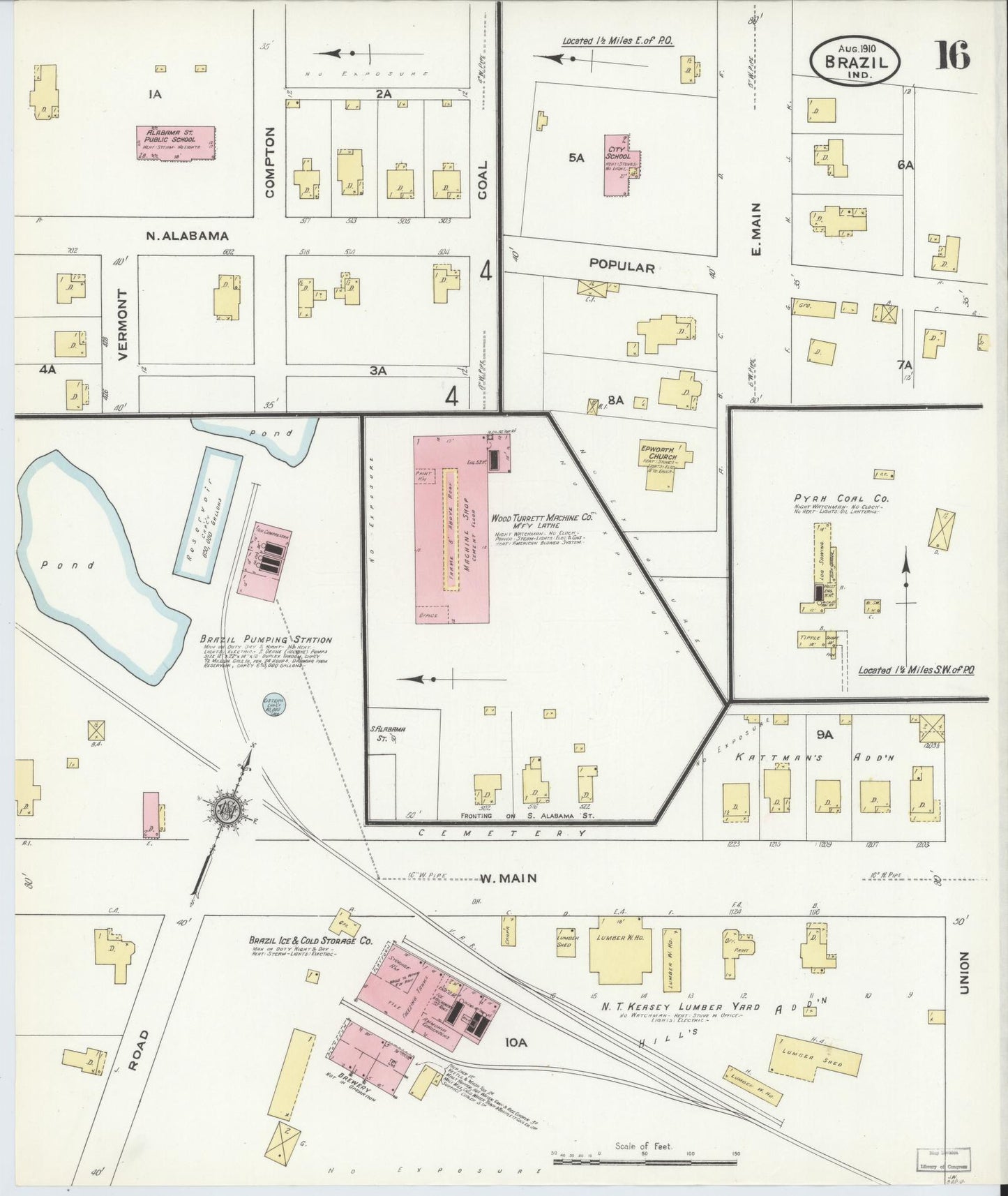 Sanborn Fire Insurance Map from Brazil, Clay County, Indiana (1910), Sheet #0016 - Complete Map Set gallery image, historic Sanborn map, vintage wall art, Indiana Indiana