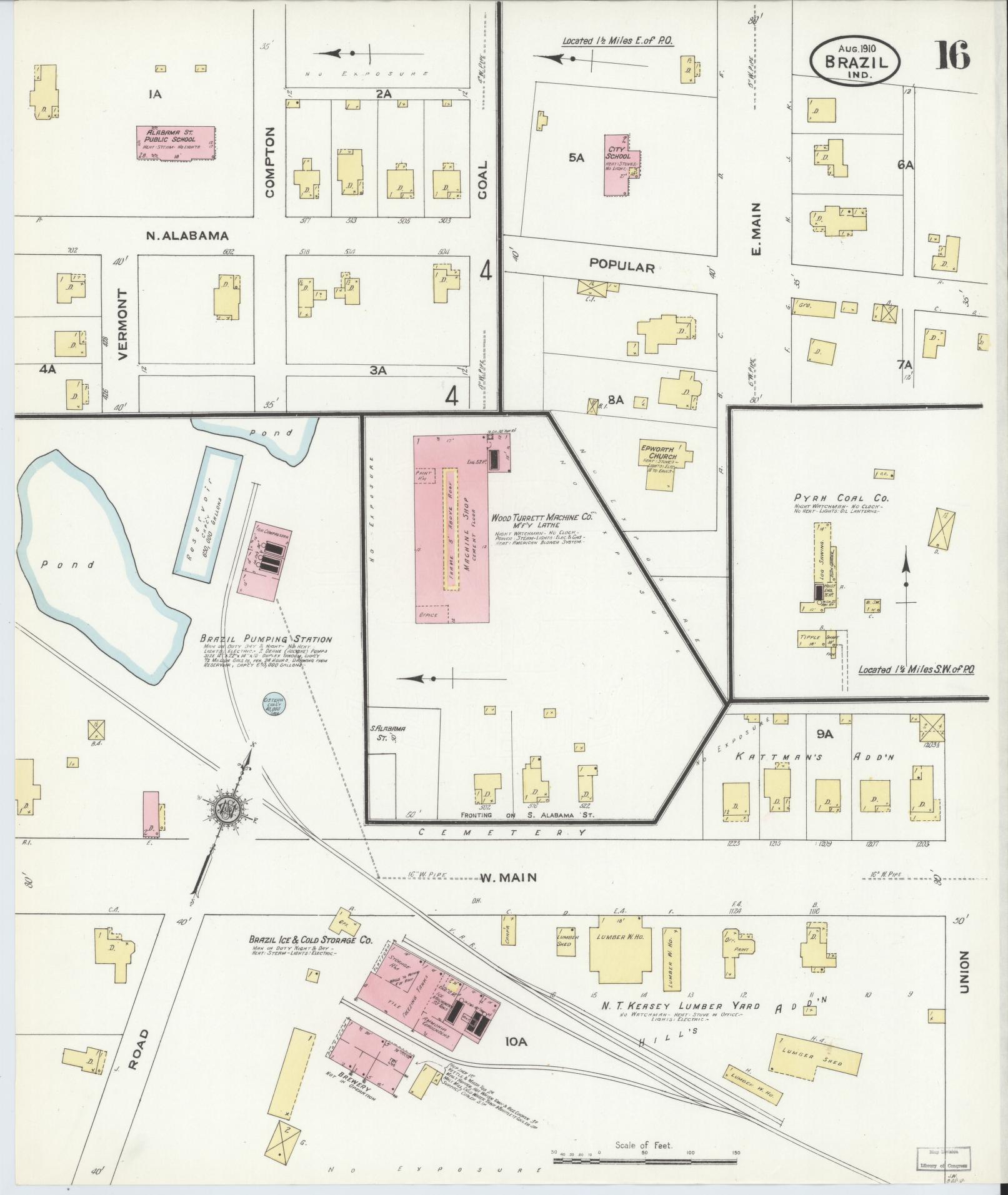 Sanborn Fire Insurance Map from Brazil, Clay County, Indiana (1910), Sheet #0016 - Complete Map Set gallery image, historic Sanborn map, vintage wall art, Indiana Indiana