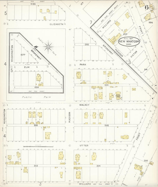Sanborn Fire Insurance Map from New Whatcom, Whatcom County, Washington (1897), Sheet #0006 - Historic Sanborn Fire Insurance Map Print, vintage old map wall art, antique decor, genealogy gift, Washington Washington map