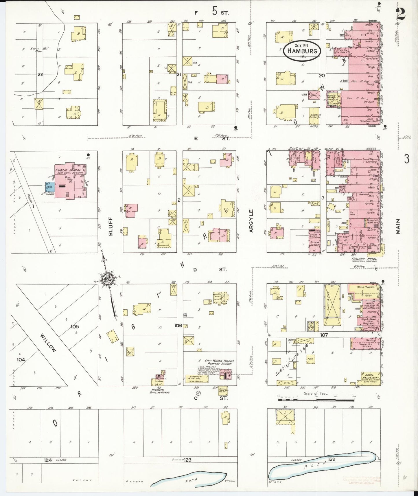 Sanborn Fire Insurance Map from Hamburg, Fremont County, Iowa (1911), Sheet #0002 - Historic Sanborn Fire Insurance Map Print, vintage old map wall art