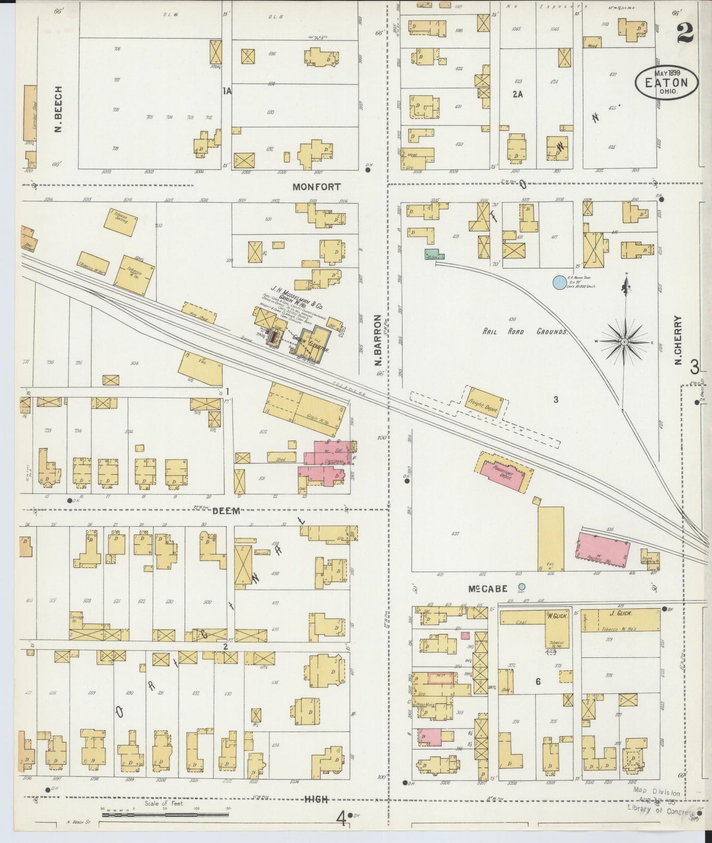 Sanborn Fire Insurance Map from Eaton, Preble County, Ohio (1899), Sheet #0002 - Historic Sanborn Fire Insurance Map Print, vintage old map wall art, antique decor, genealogy gift, Ohio Ohio map