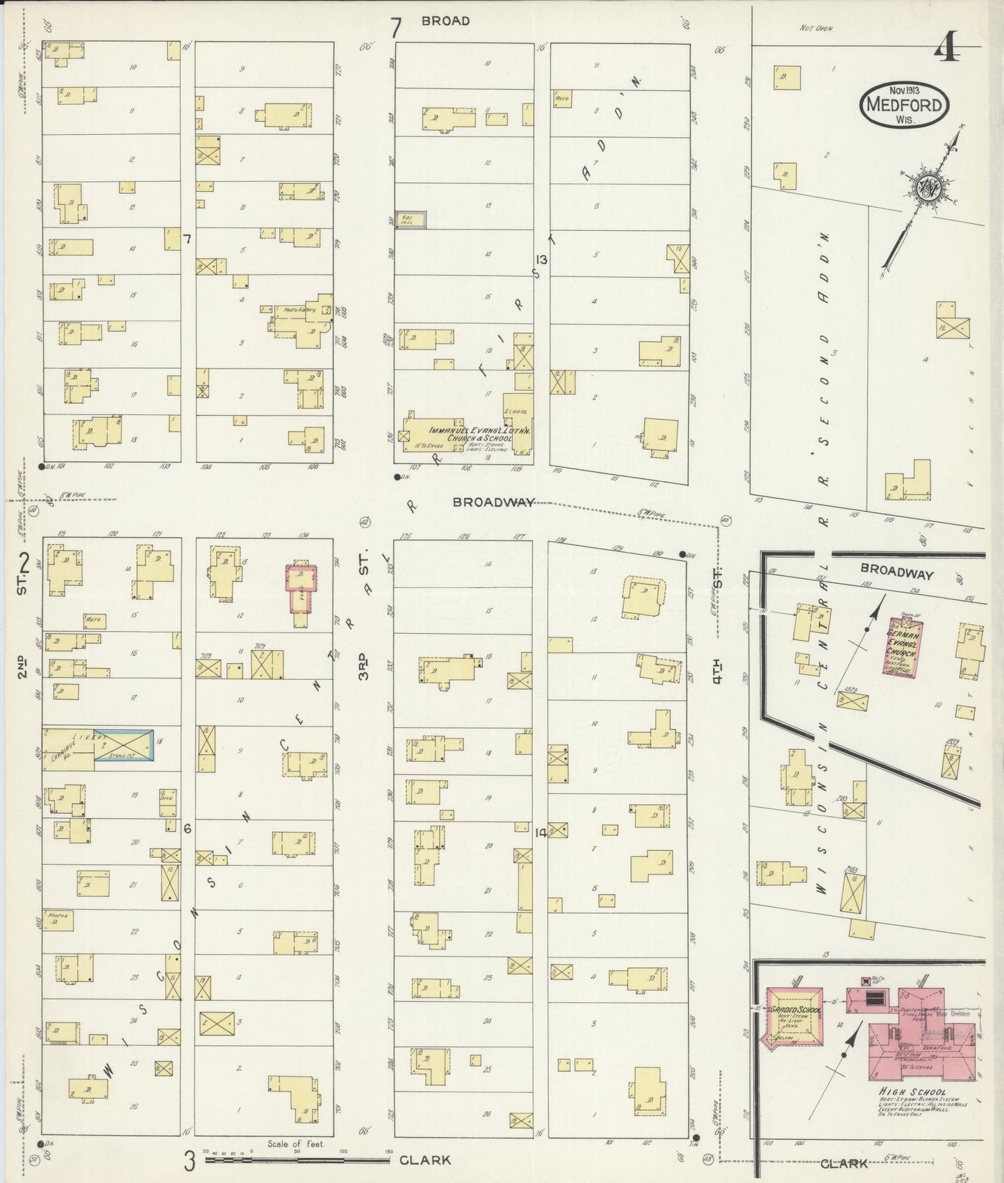 Sanborn Fire Insurance Map from Medford, Taylor County, Wisconsin (1913), Sheet #0004 - Complete Map Set gallery image, historic Sanborn map, vintage wall art, Wisconsin Wisconsin