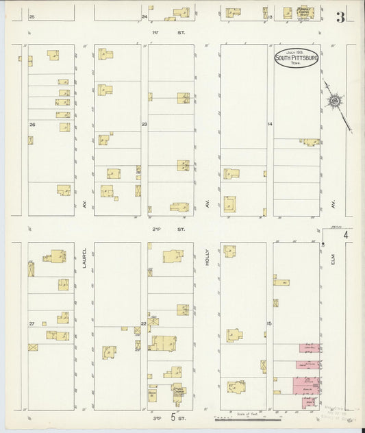 Sanborn Fire Insurance Map from South Pittsburg, Marion County, Tennessee (1913), Sheet #0003 - Historic Sanborn Fire Insurance Map Print, vintage old map wall art, antique decor, genealogy gift, Tennessee Tennessee map
