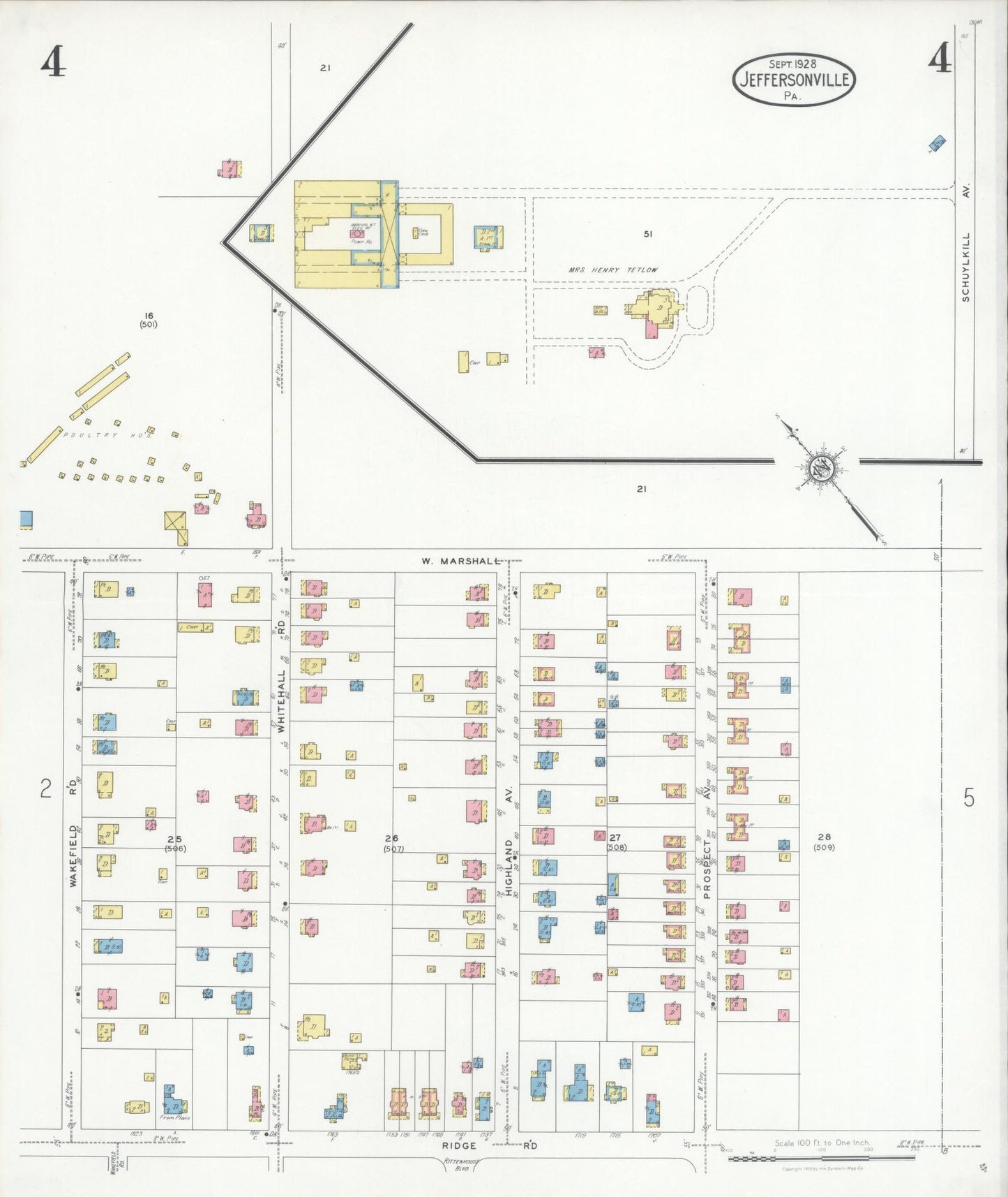 Sanborn Fire Insurance Map from Jeffersonville, Montgomery County, Pennsylvania (1928), Sheet #0004 - Complete Map Set gallery image, historic Sanborn map, vintage wall art, Pennsylvania Pennsylvania