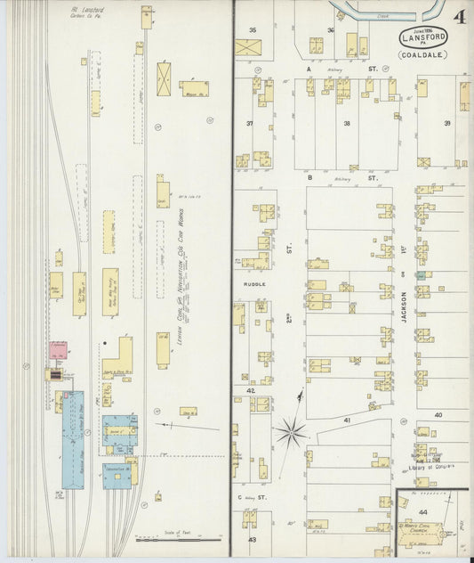 Sanborn Fire Insurance Map from Lansford, Carbon County, Pennsylvania (1896), Sheet #0004 - Historic Sanborn Fire Insurance Map Print, vintage old map wall art, antique decor, genealogy gift, Pennsylvania Pennsylvania map