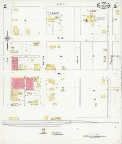 Sanborn Fire Insurance Map from Frankston, Anderson County, Texas (1925), Sheet #0002 - Historic Sanborn Fire Insurance Map Print, vintage old map wall art, antique decor, genealogy gift, Texas Texas map