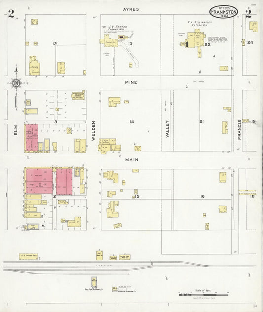Sanborn Fire Insurance Map from Frankston, Anderson County, Texas (1925), Sheet #0002 - Historic Sanborn Fire Insurance Map Print, vintage old map wall art, antique decor, genealogy gift, Texas Texas map