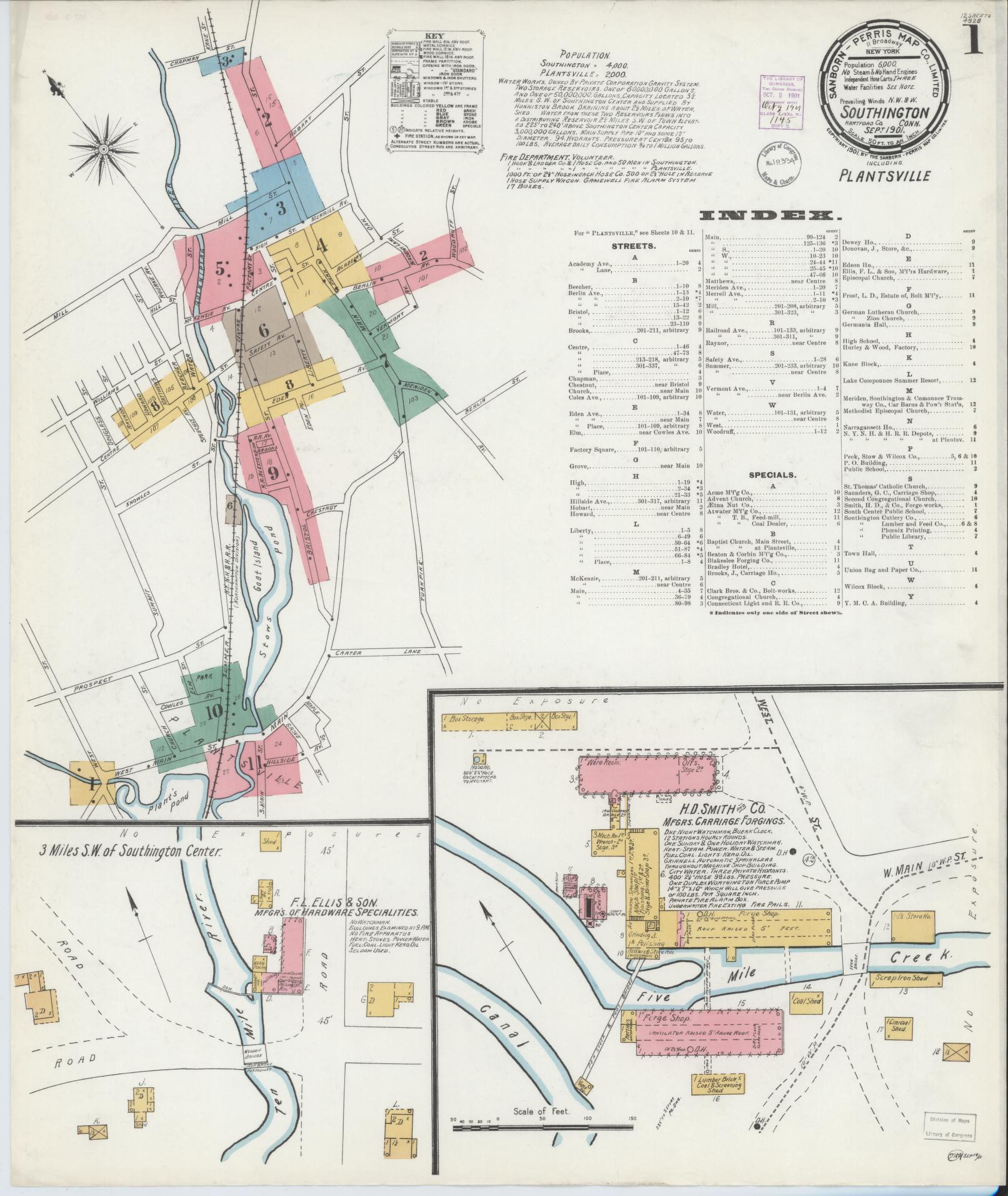 Sanborn Fire Insurance Map from Southington, Hartford County, Connecticut (1901), Sheet #0001 - Complete Map Set gallery image, historic Sanborn map, vintage wall art, Connecticut Connecticut