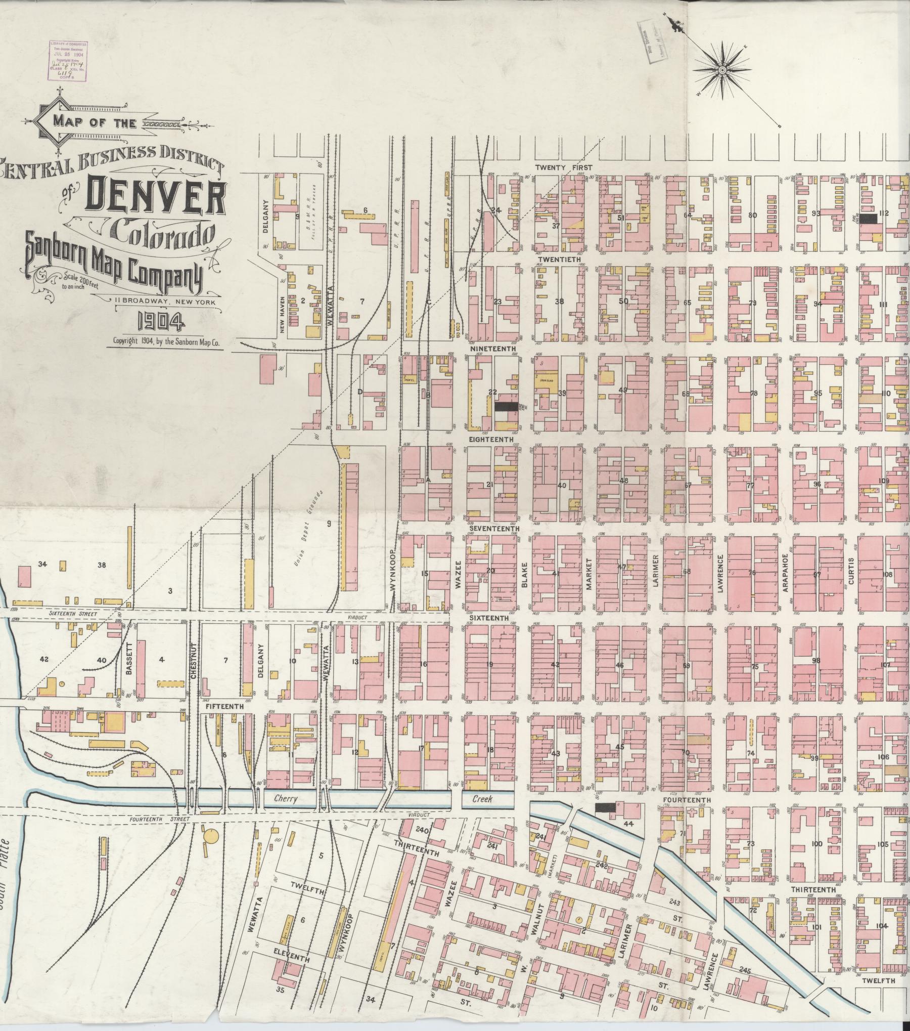 Sanborn Fire Insurance Map from Denver, Denver County, Colorado (1904), Sheet #0001 - Complete Map Set gallery image, historic Sanborn map, vintage wall art, Colorado Colorado
