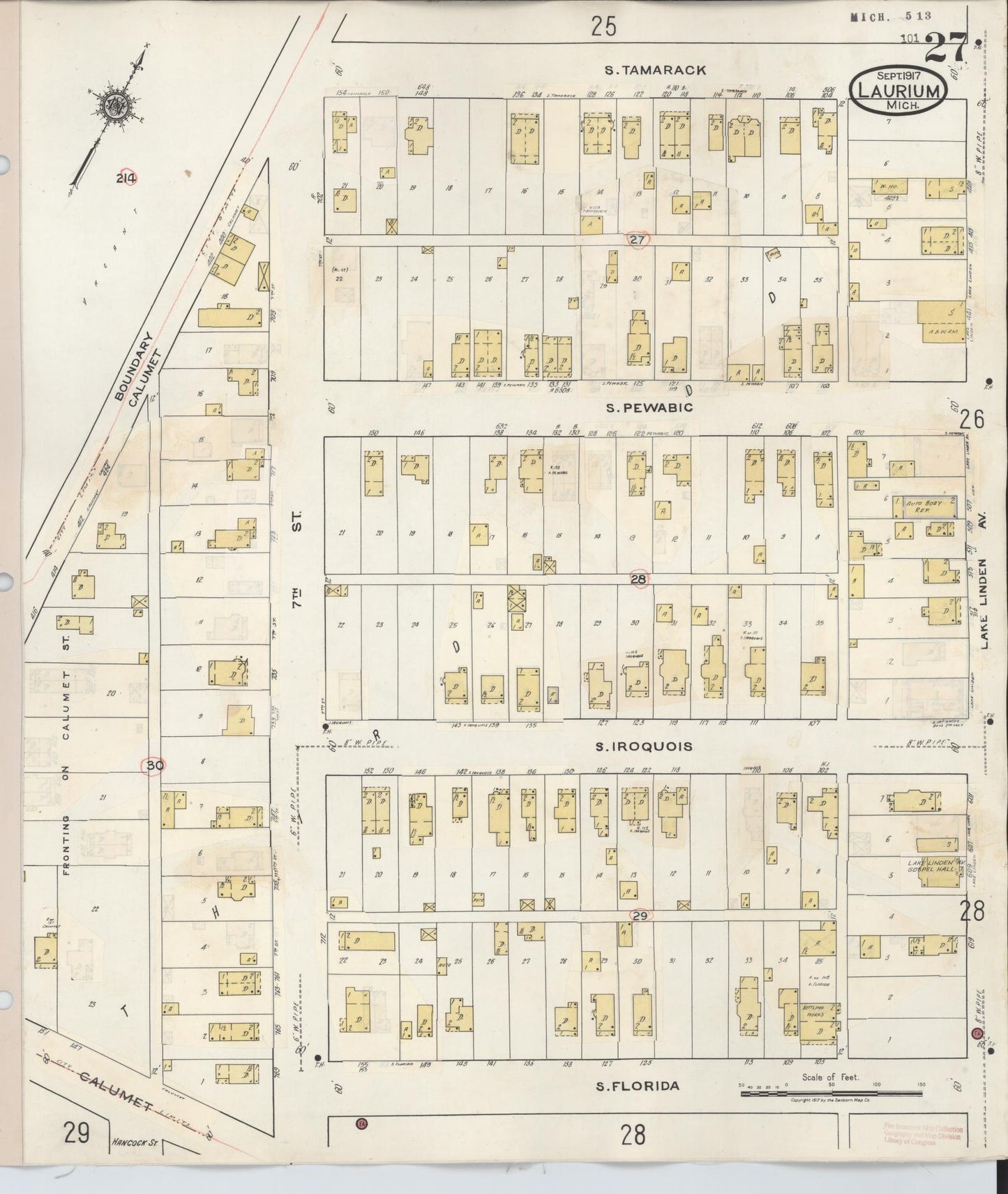 Sanborn Fire Insurance Map from Laurium, Houghton County, Michigan (1949), Sheet #0027 - Complete Map Set gallery image, historic Sanborn map, vintage wall art, Michigan Michigan