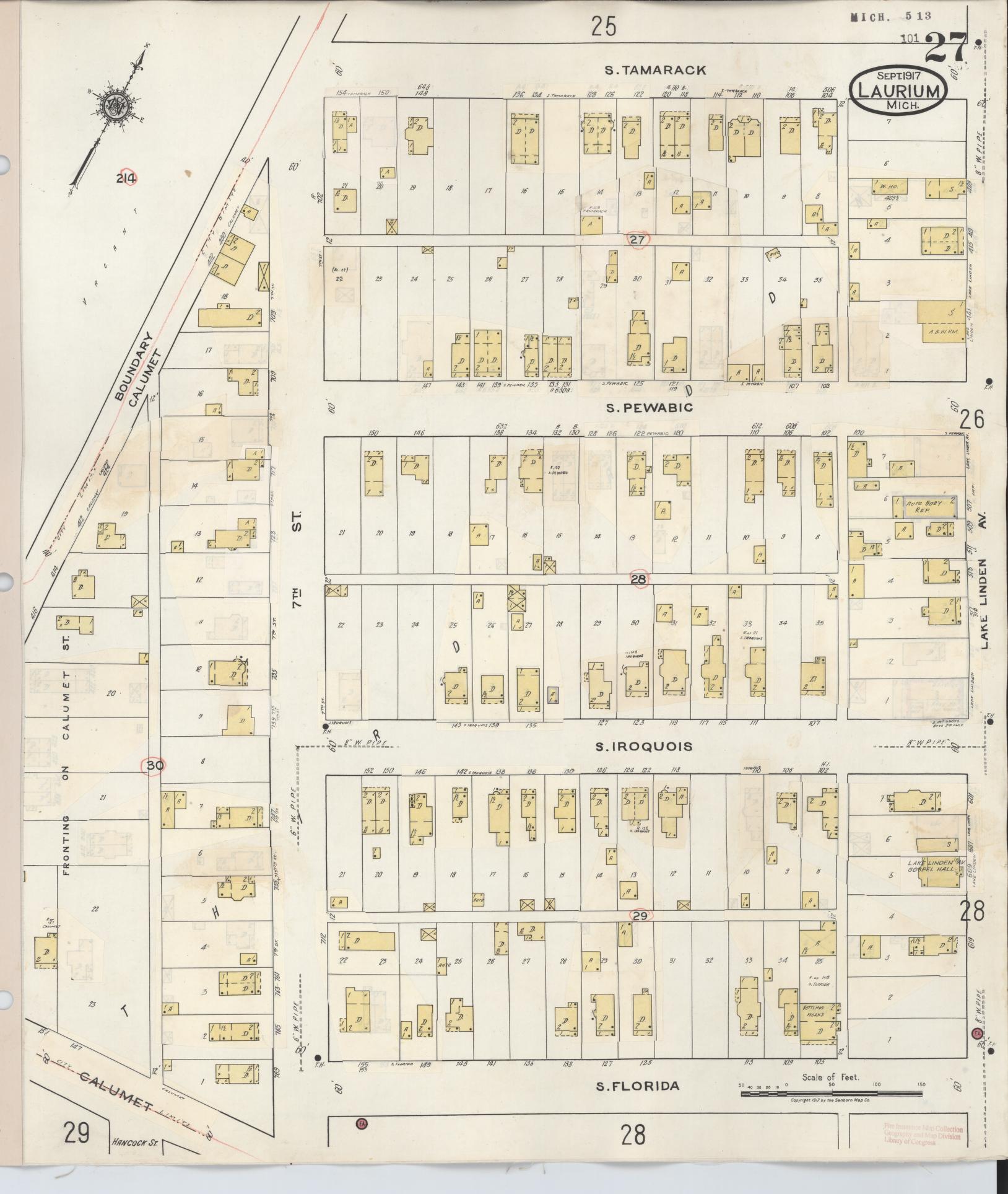 Sanborn Fire Insurance Map from Laurium, Houghton County, Michigan (1949), Sheet #0027 - Complete Map Set gallery image, historic Sanborn map, vintage wall art, Michigan Michigan