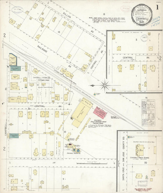 Sanborn Fire Insurance Map from Campbell, Santa Clara County, California (1899), Sheet #0001 - Historic Sanborn Fire Insurance Map Print, vintage old map wall art, antique decor, genealogy gift, California California map