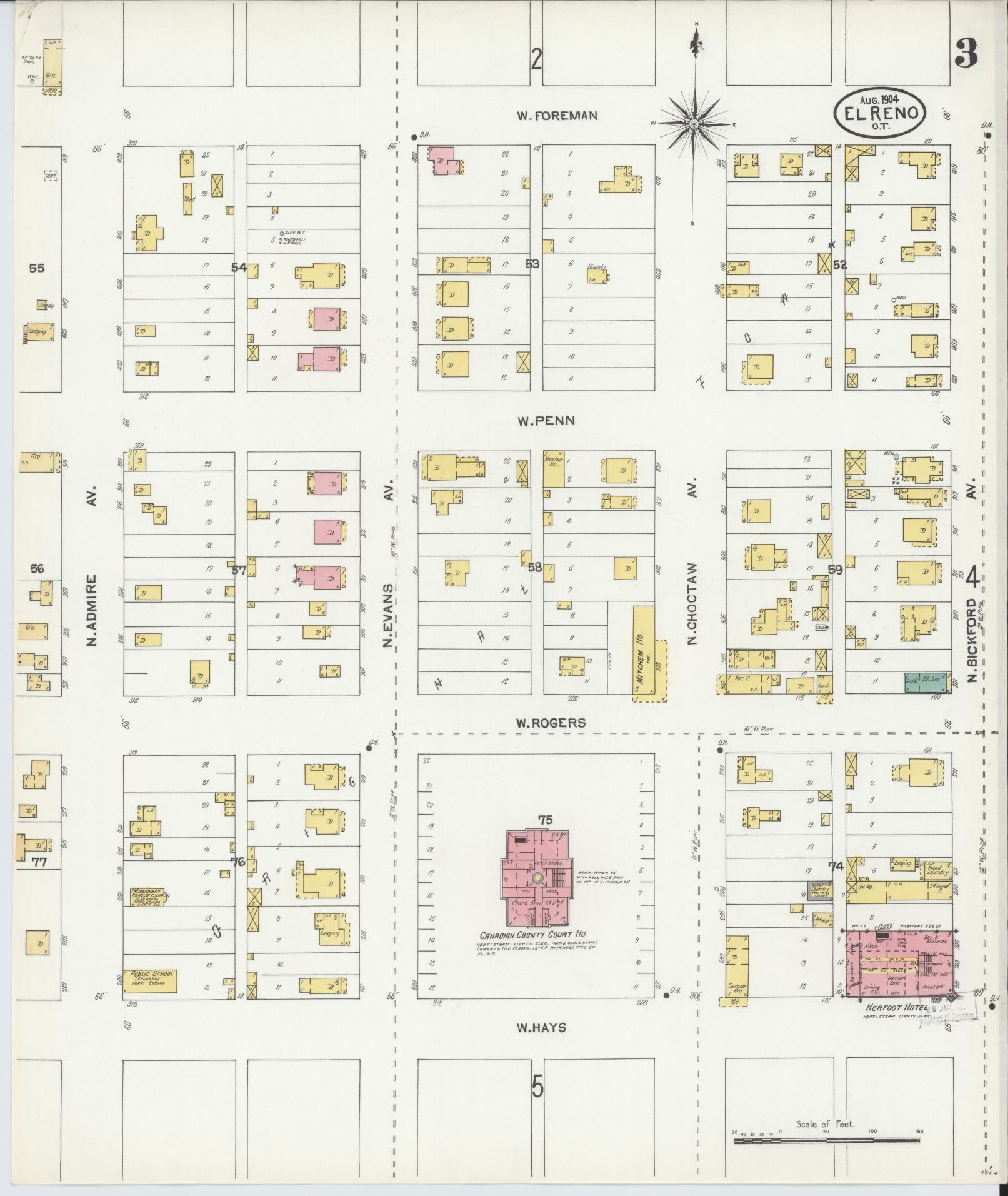 Sanborn Fire Insurance Map from El Reno, Canadian County, Oklahoma (1904), Sheet #0003 - Historic Sanborn Fire Insurance Map Print, vintage old map wall art, antique decor, genealogy gift, Oklahoma Oklahoma map