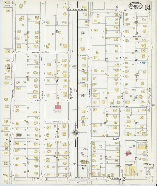 Sanborn Fire Insurance Map from Denton, Denton County, Texas (1917), Sheet #0014 - Historic Sanborn Fire Insurance Map Print, vintage old map wall art, antique decor, genealogy gift, Texas Texas map