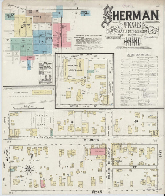 Sanborn Fire Insurance Map from Sherman, Grayson County, Texas (1888), Sheet #0001 - Complete Map Set gallery image, historic Sanborn map, vintage wall art, Texas Texas