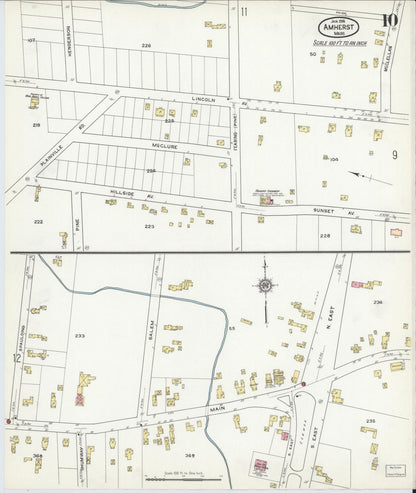 Sanborn Fire Insurance Map from Amherst, Hampshire County, Massachusetts (1916), Sheet #0010 - Historic Sanborn Fire Insurance Map Print, vintage old map wall art, antique decor, genealogy gift, Massachusetts Massachusetts map