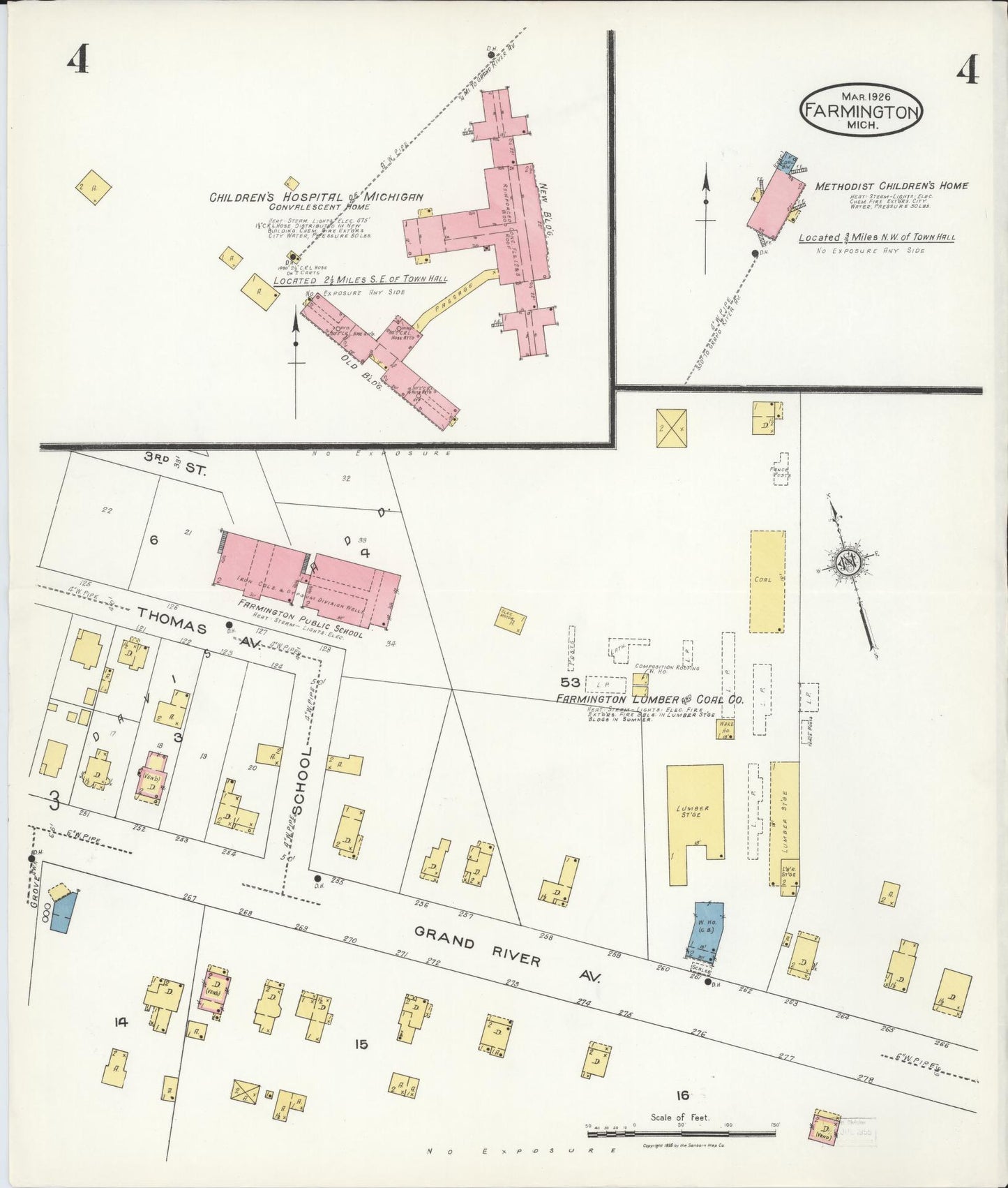 Sanborn Fire Insurance Map from Farmington, Oakland County, Michigan (1926), Sheet #0004 - Complete Map Set gallery image, historic Sanborn map, vintage wall art, Michigan Michigan