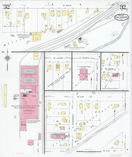 Sanborn Fire Insurance Map from Galesburg, Knox County, Illinois (1927), Sheet #0032 - Historic Sanborn Fire Insurance Map Print, vintage old map wall art, antique decor, genealogy gift, Illinois Illinois map