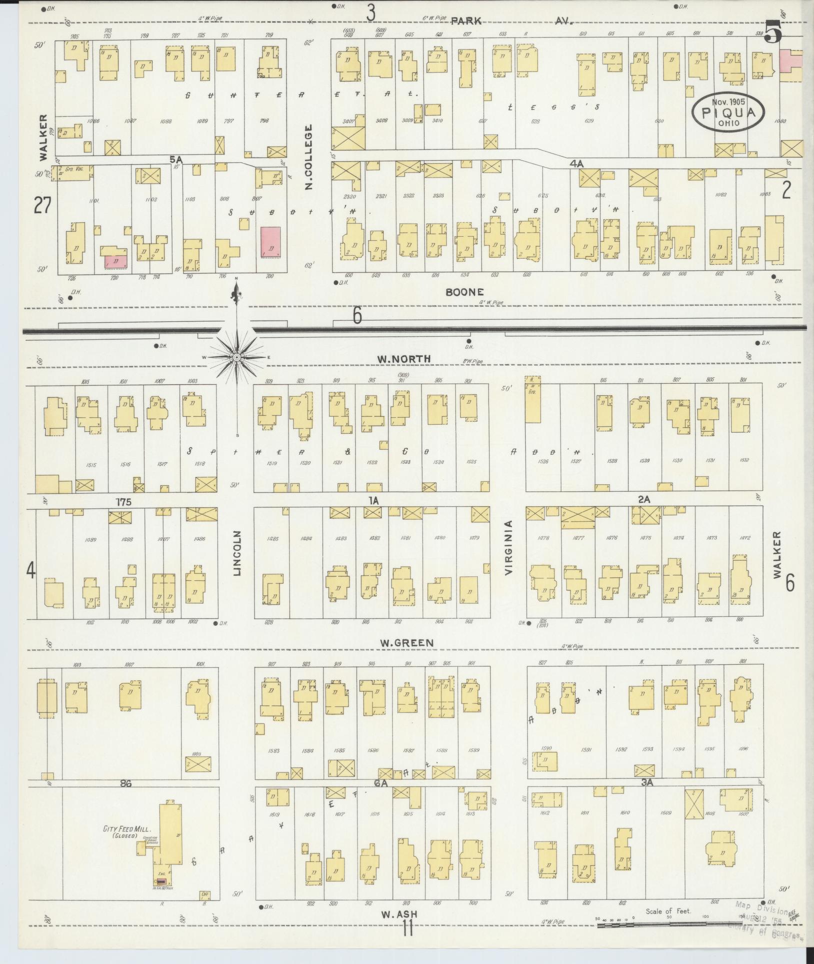 Sanborn Fire Insurance Map from Piqua, Miami County, Ohio (1905), Sheet #0005 - Complete Map Set gallery image, historic Sanborn map, vintage wall art, Ohio Ohio