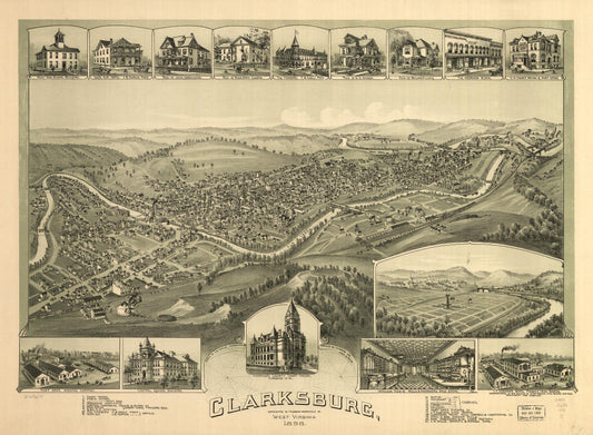 Clarksburg, West Virginia 1898. (1898) – Historic Bird’s-Eye View Panorama Print