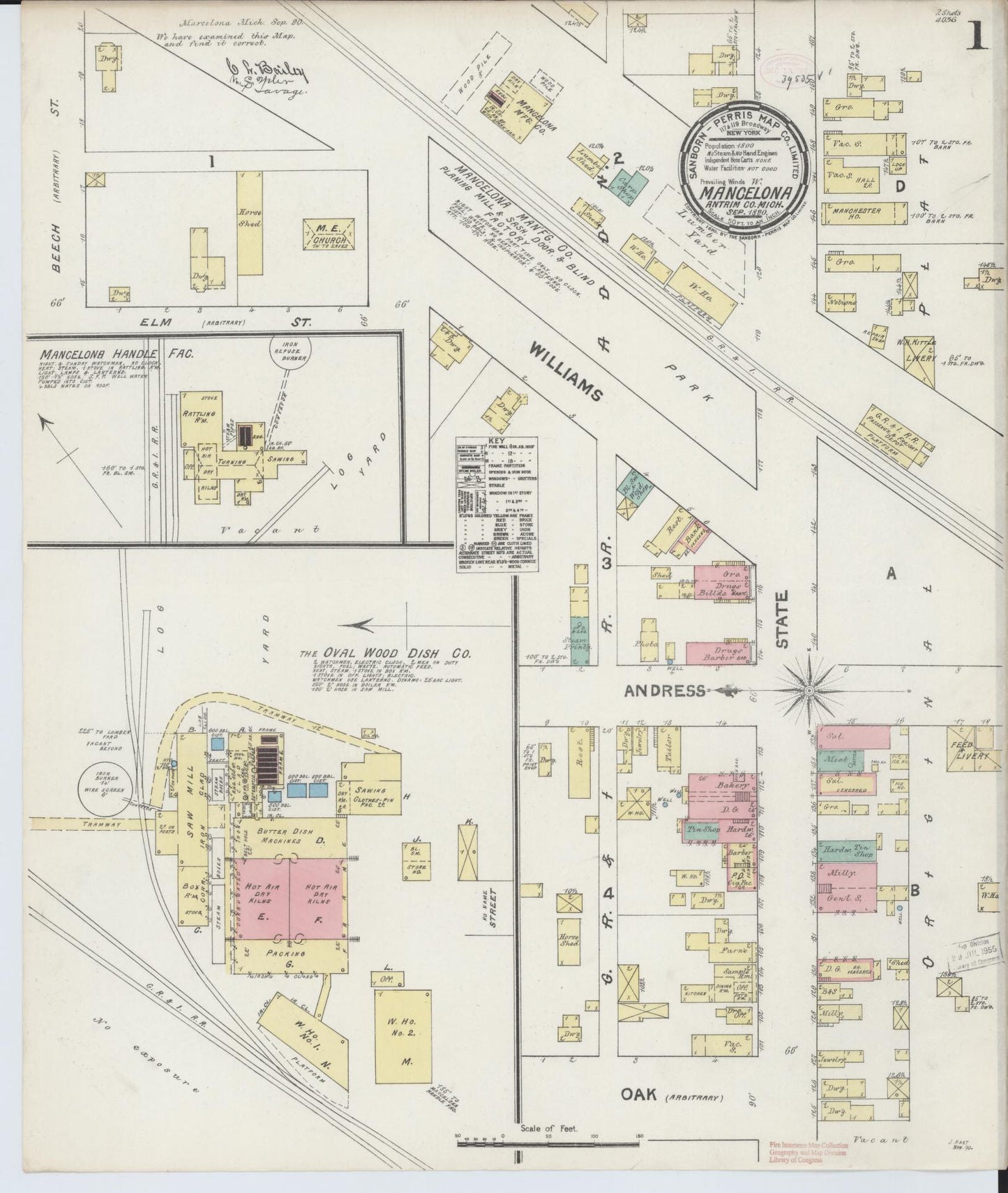 Sanborn Fire Insurance Map from Mancelona, Antrim County, Michigan (1890), Sheet #0001 - Complete Map Set gallery image, historic Sanborn map, vintage wall art, Michigan Michigan