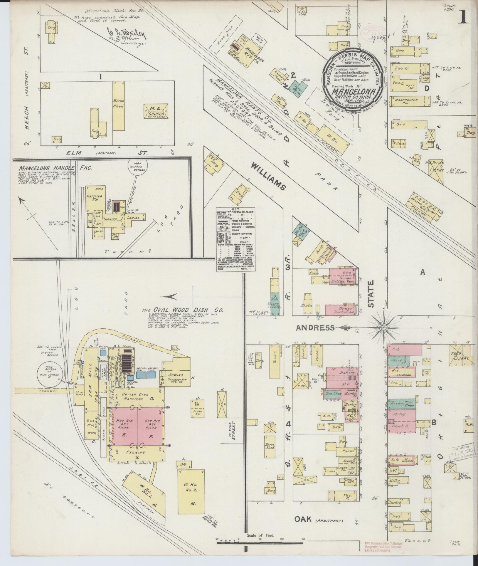 Sanborn Fire Insurance Map from Mancelona, Antrim County, Michigan (1890), Sheet #0001 - Complete Map Set gallery image, historic Sanborn map, vintage wall art, Michigan Michigan