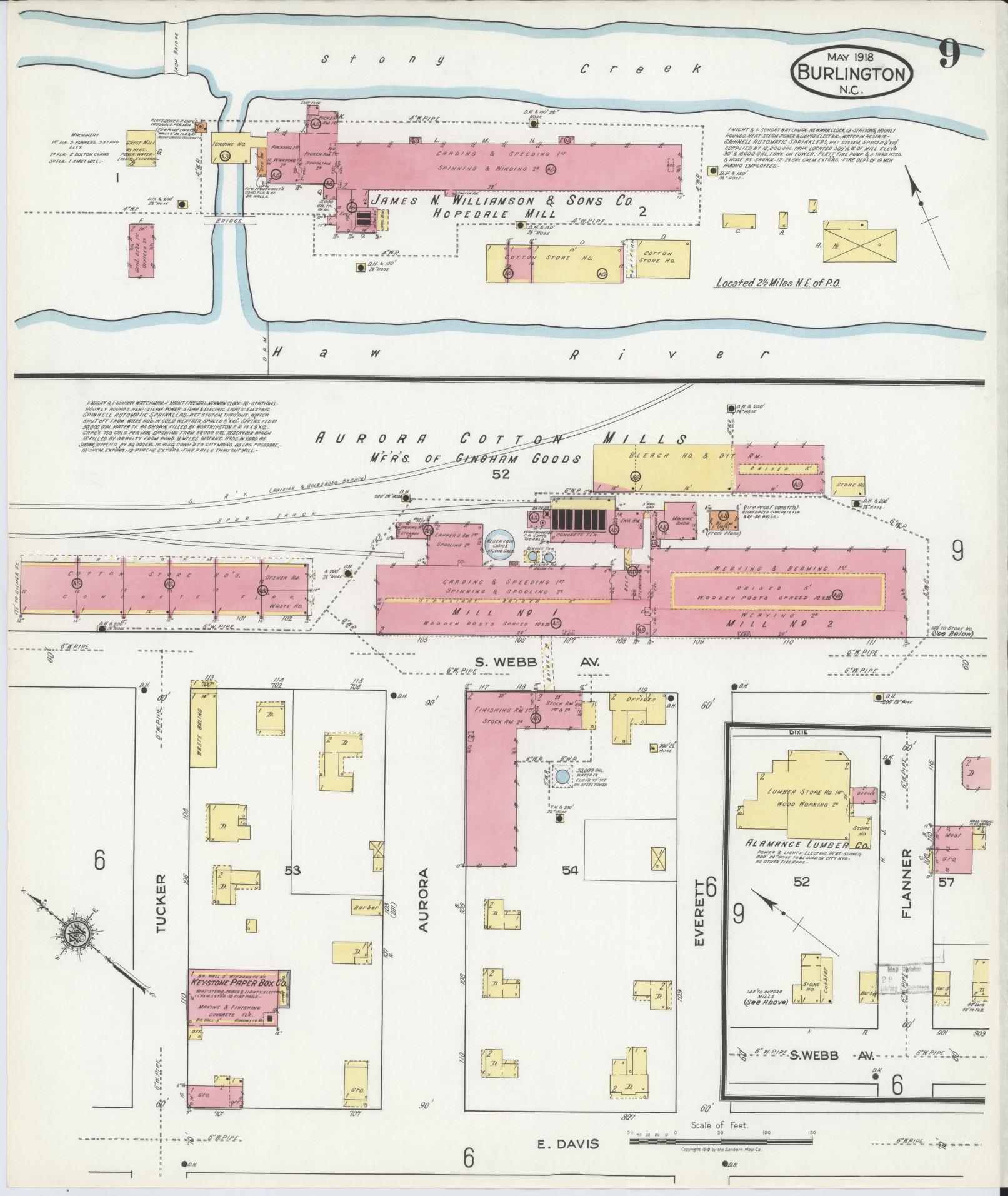 Sanborn Fire Insurance Map from Burlington, Alamance County, North Carolina (1918), Sheet #0009 - Complete Map Set gallery image, historic Sanborn map, vintage wall art, North Carolina North Carolina