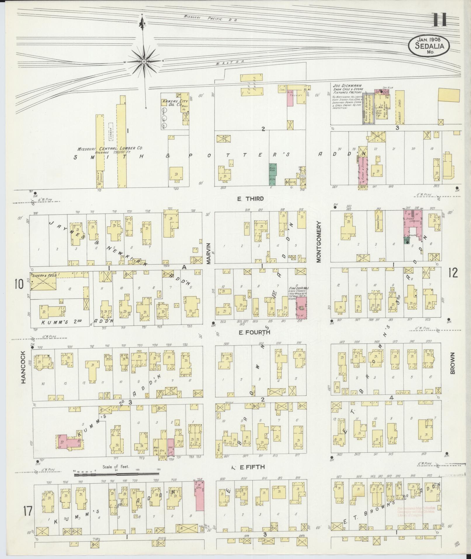 Sanborn Fire Insurance Map from Sedalia, Pettis County, Missouri (1908), Sheet #0011 - Complete Map Set gallery image, historic Sanborn map, vintage wall art, Missouri Missouri