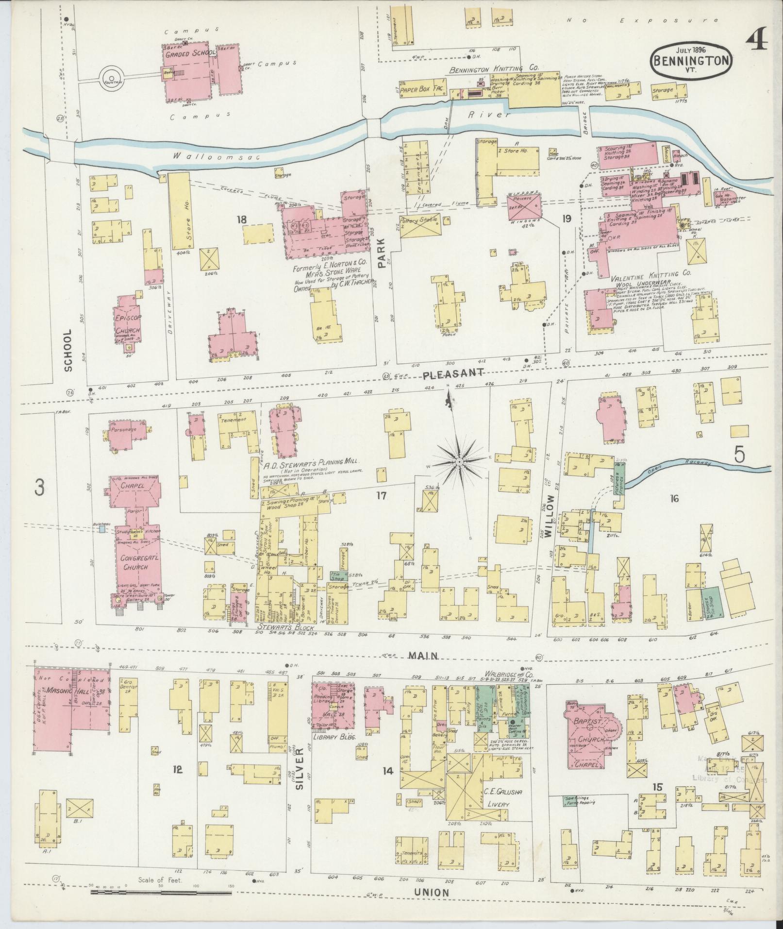Sanborn Fire Insurance Map from Bennington, Bennington County, Vermont (1896), Sheet #0004 - Complete Map Set gallery image, historic Sanborn map, vintage wall art, Vermont Vermont