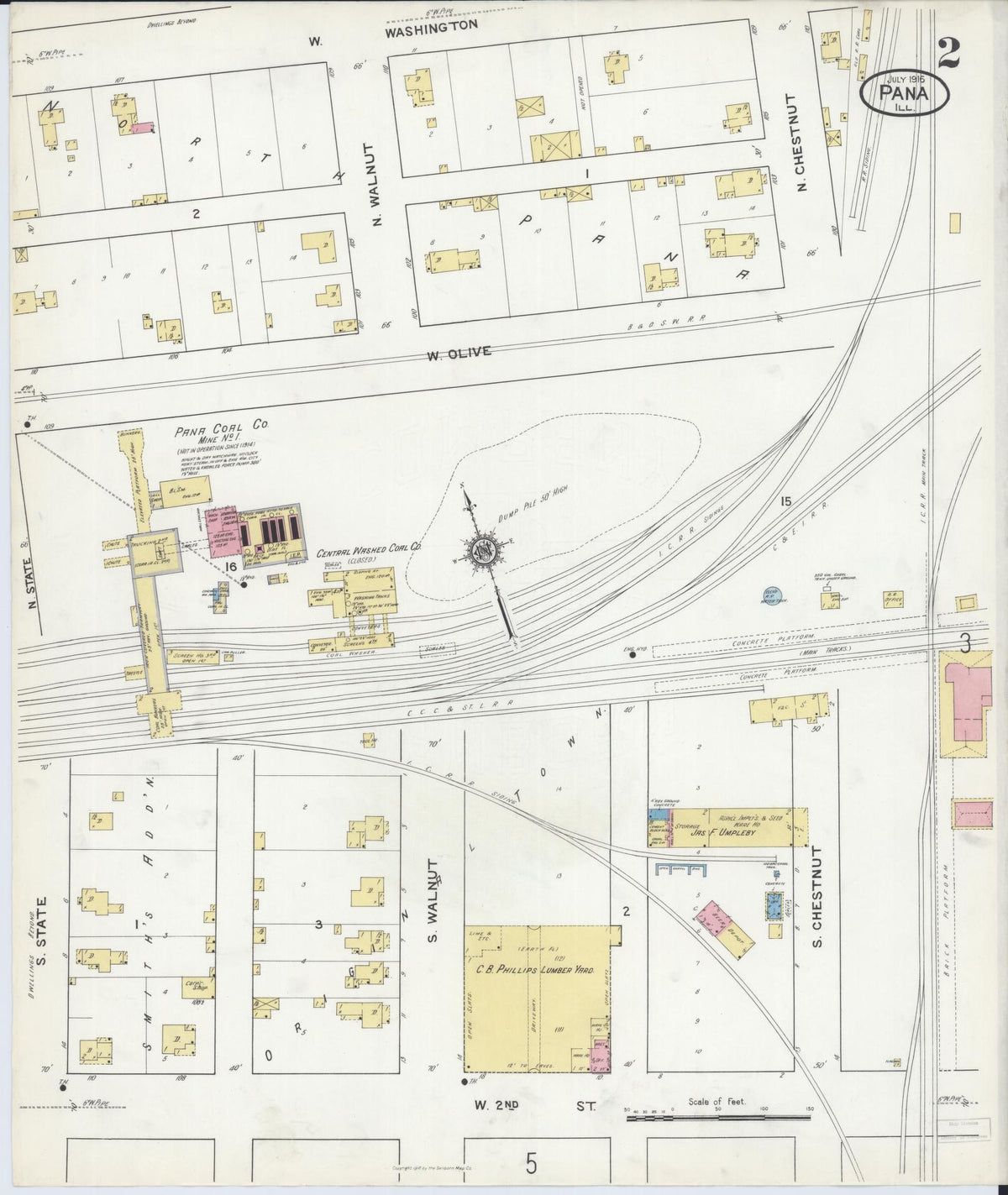 Sanborn Fire Insurance Map from Pana, Christian County, Illinois (1916), Sheet #0002 - Complete Map Set gallery image, historic Sanborn map, vintage wall art, Illinois Illinois